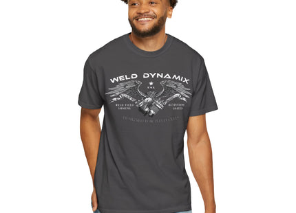 WD Relaxed fit T-Shirt: Medium-heavy weight (6.1  oz/yd² material) - WD Eagle 8-2025 Design Front, Flexlinc Back - Shirt brand: Comfort Colors 1717