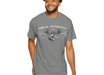 WD Relaxed fit T-Shirt: Medium-heavy weight (6.1  oz/yd² material) - WD Eagle 8-2025 Design Front, Flexlinc Back - Shirt brand: Comfort Colors 1717