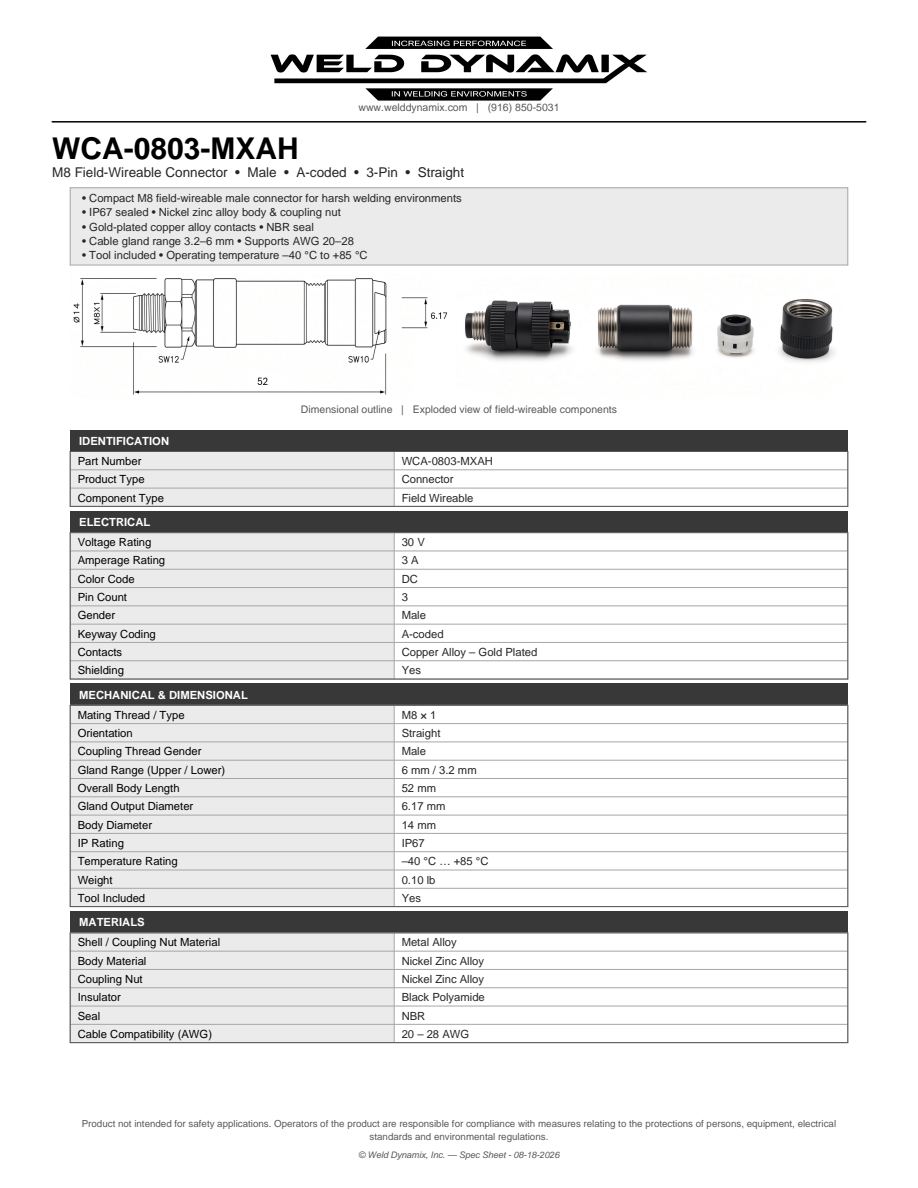 M8 Male Straight 3-pin Field Wireable