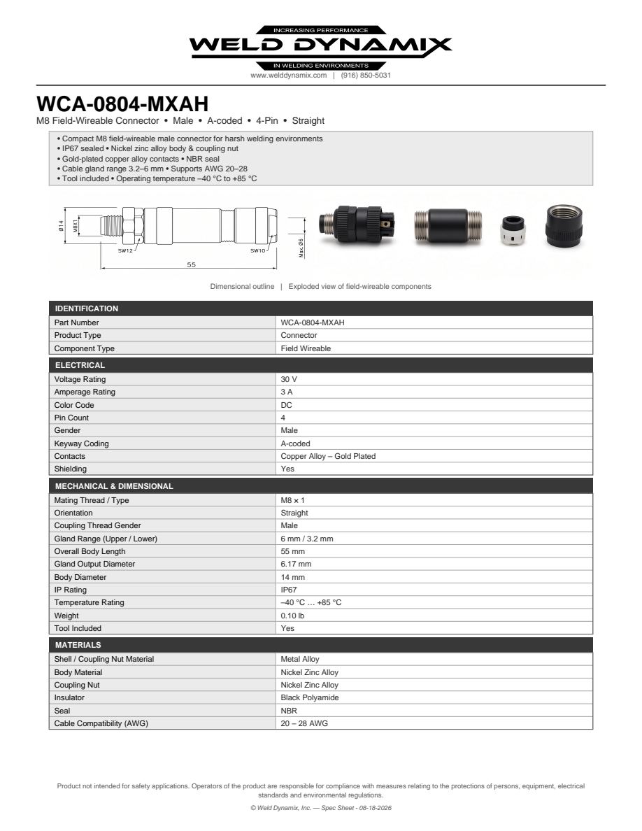 M8 Male Straight 4-pin Field Wireable