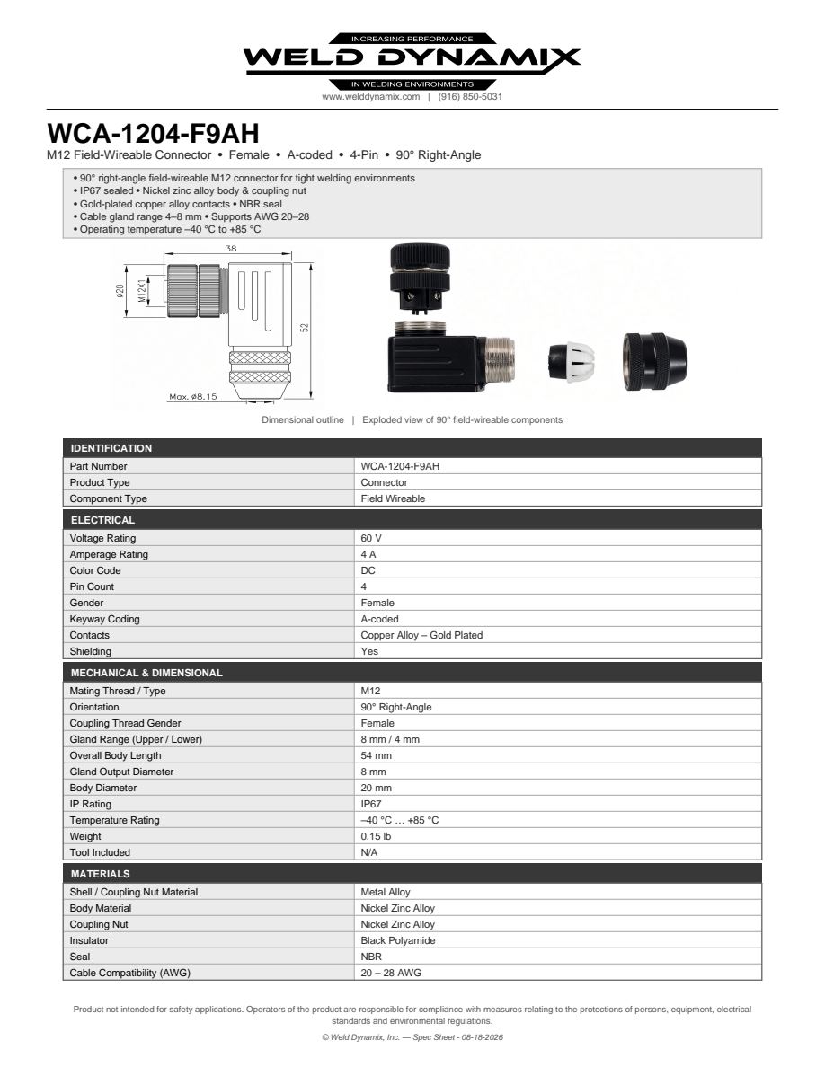 M12 Female 90° Field Wireable