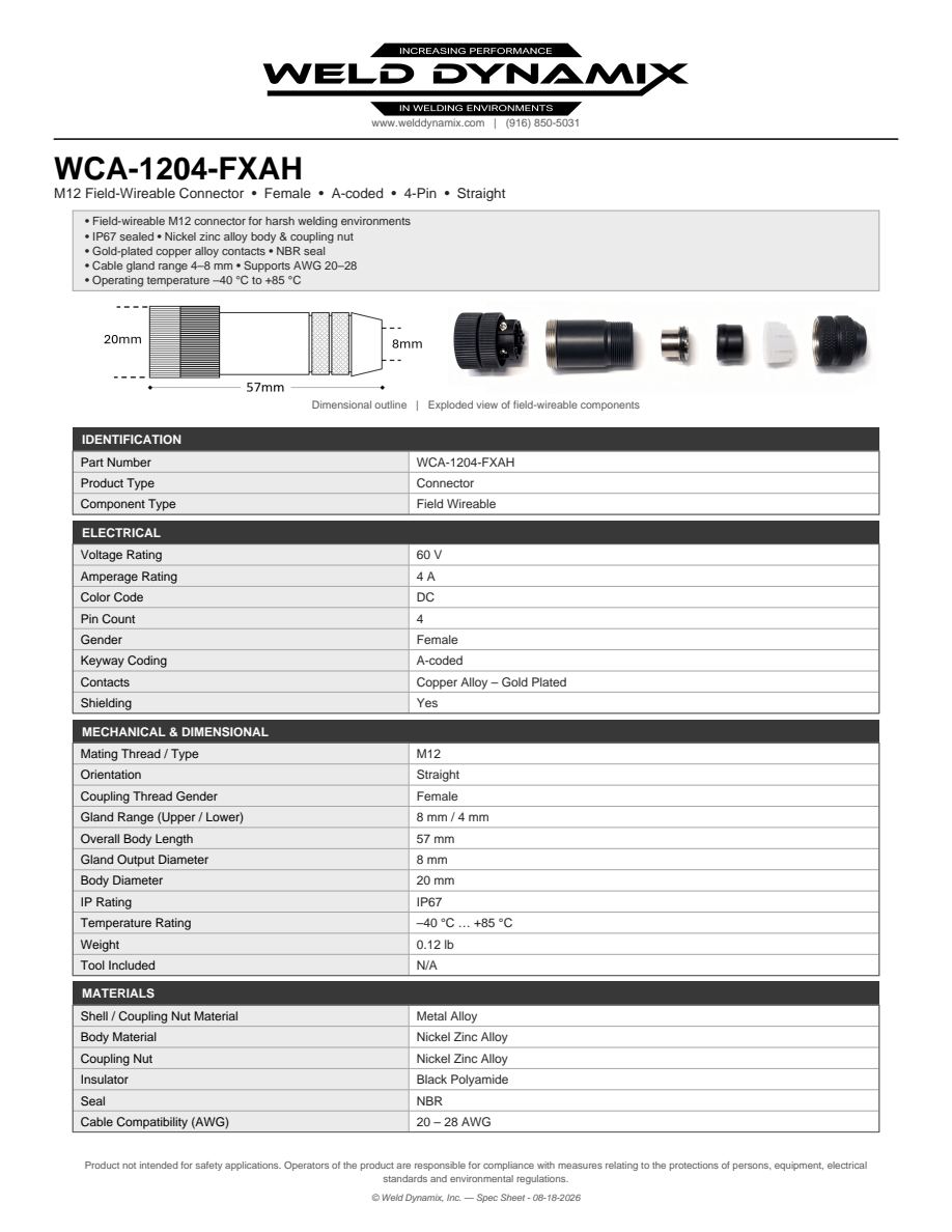 M12 Female Straight Field Wireable