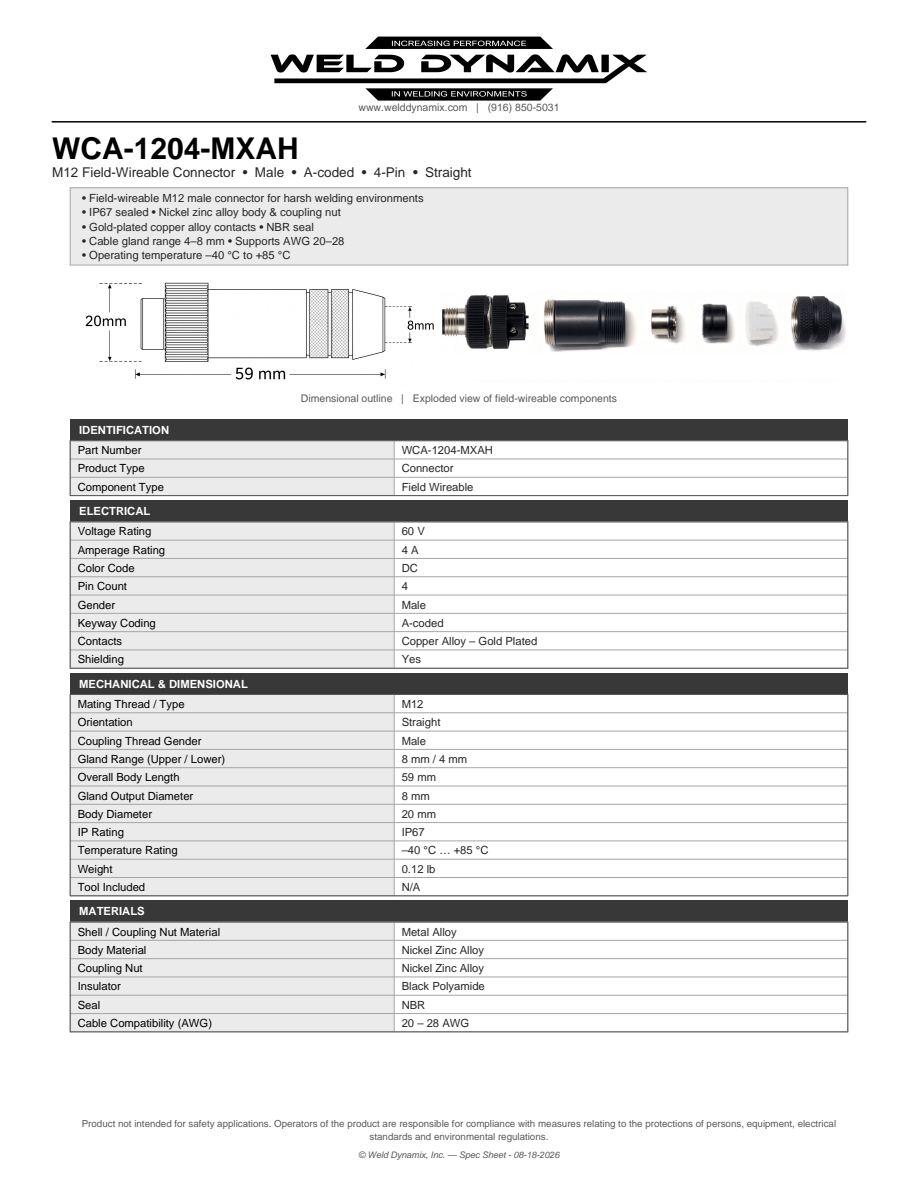 M12 Male Straight Field Wireable